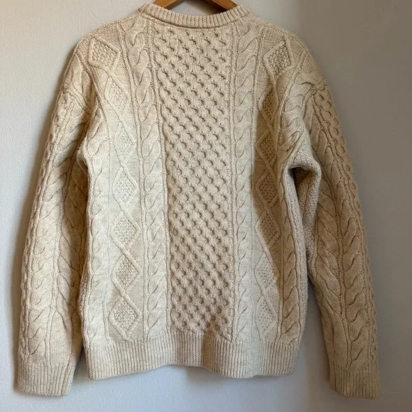 Wills 100% Wool Sweater Size S Cream Beige Cable Knit Men’s - Picture 2 of 15